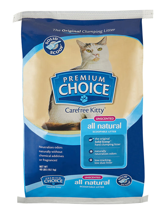 Premium Choice Carefree Kitty Unscented Solid Scoop Clumping All Natural Cat Litter