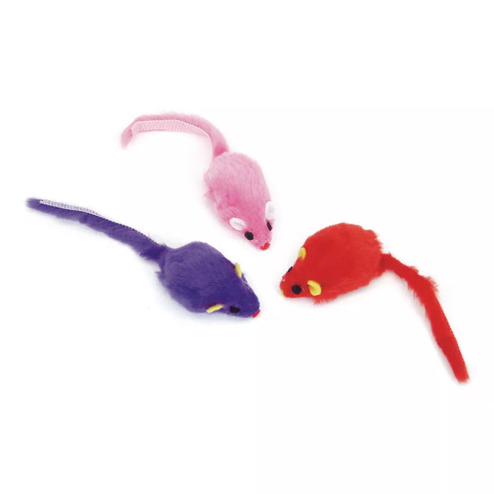 Coastal Pet Products Turbo Assorted Mice Cat Toys 2" Fur Mice Blue Red Pink