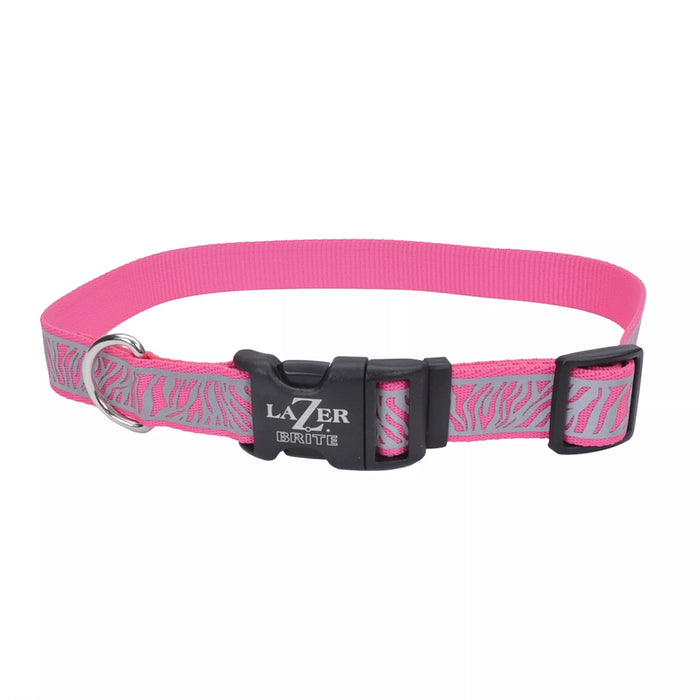 Coastal Pet Products Lazer Brite Reflective Open-Design Adjustable Collar Pink Xebra 3/8" x 8" - 12"