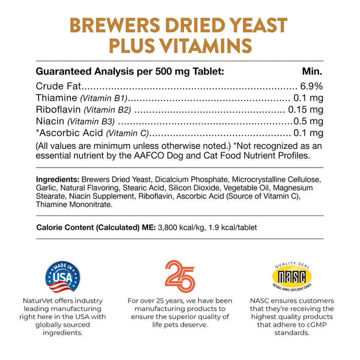 NaturVet Brewers Dried Yeast Formula with Garlic Flavoring Plus Vitamins (100 Count)