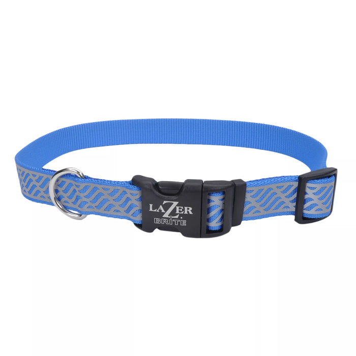 Coastal Pet Products Lazer Brite Reflective Open-Design Adjustable Collar Blue Lagoon Waves, 5/8" x 12"-18"
