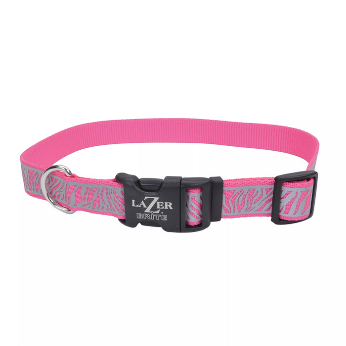 Coastal Pet Products Lazer Brite Reflective Open-Design Adjustable Collar (1" x 18"-26", Pink Zebra)