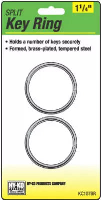 Hy-ko Products Company 1 1/4" Brass split key rings / 2 per card