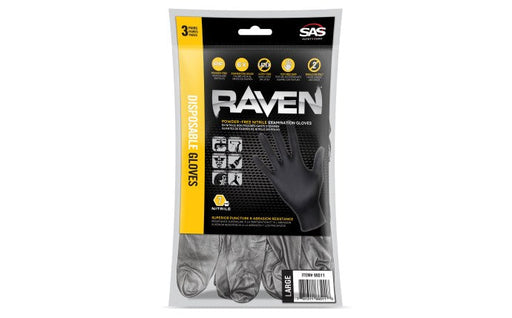 SAS Safety Raven Powder-Free Nitrile Exam Grade Disposable Gloves