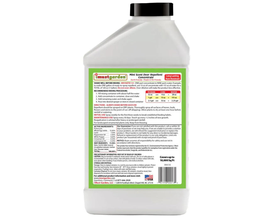 I Must Garden Deer Repellent Spray - 32oz Concentrate - Mint Scent