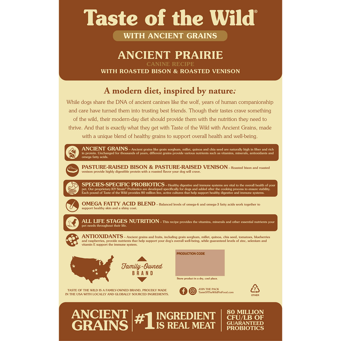 Taste of the Wild Ancient Prairie Canine Recipe with Roasted Bison & Roasted Venison