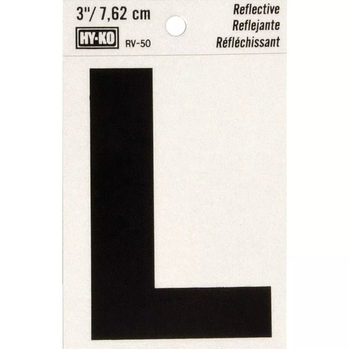 Address Letters, "L", Reflective Black/Silver Vinyl, Adhesive, 3-In.