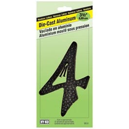 House Address Number "4", Black Die-Cast Aluminum, 3-1/2-In.