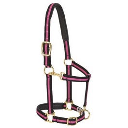 Horse Halter, Snap, Padded, Black/Pink Stripe Poly, 1-In., Average/Wea -  SouthernStatesCoop