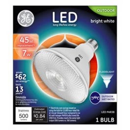 LED Flood Light Bulb, Bright White, Clear, Par38, 500 Lumens, 7-Watts
