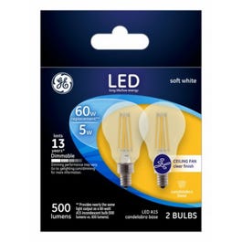 Ceiling Fan LED Light Bulbs, Candelabra Base, Soft White, Clear, Dimmable, 500 Lumens, 5.5-Watts, 2-Pk.