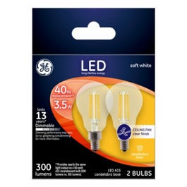 Ceiling Fan LED Light Bulbs, Candelabra Base, Soft White, Clear, Dimmable, 300 Lumens, 3.5-Watts, 2-Pk.