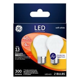 Ceiling Fan LED Light Bulbs, Soft White, Frosted, Dimmable, 300 Lumens, 4-Watts, 2-Pk.