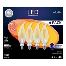 LED Candelabra Light Bulbs, Soft White, Clear, 300 Lumens, 3.5-Watts, 4-Pk.
