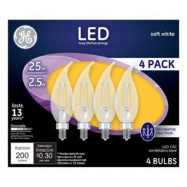 Decorative LED Light Bulbs, Candelabra Base, Soft White, Clear, 200 Lumens, 2.5-Watts, 4-Pk.