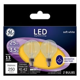 Decorative Globe LED Light Bulbs, Candelabra Base, Soft White, Clear, 250 Lumens, 3.5-Watts, 2-Pk.