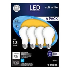 LED Light Bulbs, Frosted Soft White, 8-Watts, 750 Lumens, 4-Pk.