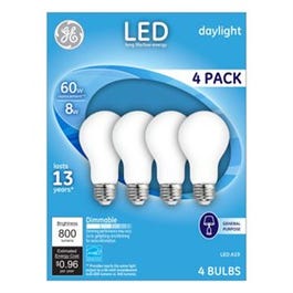 LED Light Bulbs, Frosted Daylight, 8-Watts, 750 Lumens, 4-Pk.