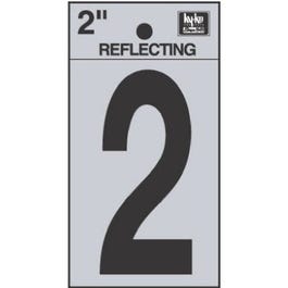 Address Numbers, "2", Reflective Black/Silver Vinyl, Adhesive, 1-In.
