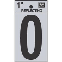 Address Numbers, "0", Reflective Black/Silver Vinyl, Adhesive, 1-In.