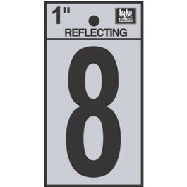 Address Numbers, "8", Reflective Black/Silver Vinyl, Adhesive, 1-In.