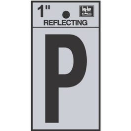 Address Letters, "P", Reflective Black/Silver Vinyl, Adhesive, 1-In.