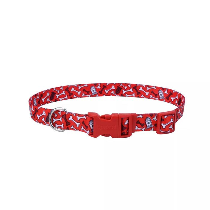 Coastal Pet Products Styles Adjustable Dog Collar Red & Bones, 3/8" x 08"-12"