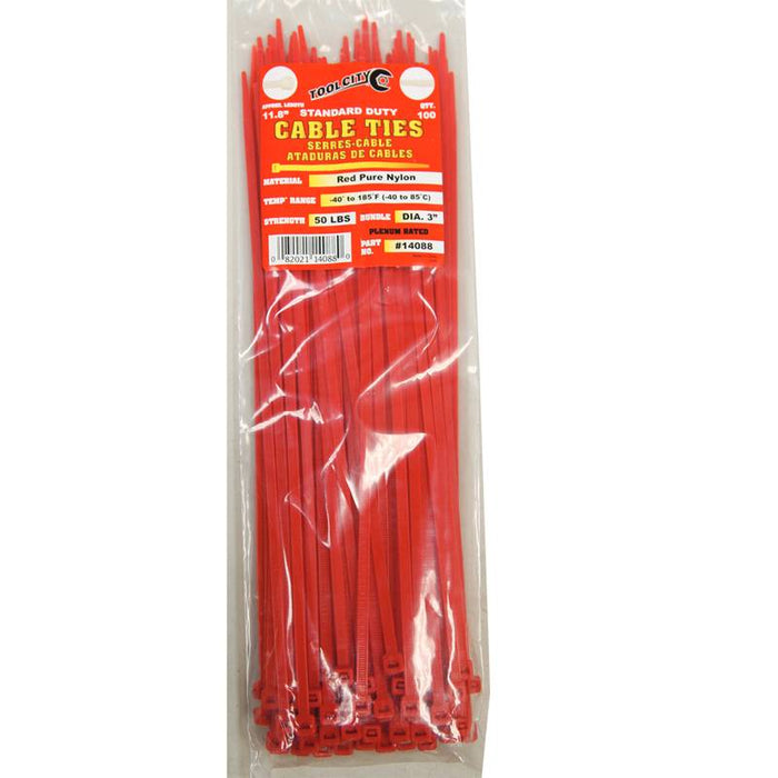 Tool City Cable Tie Red 11.8" 100 Pack