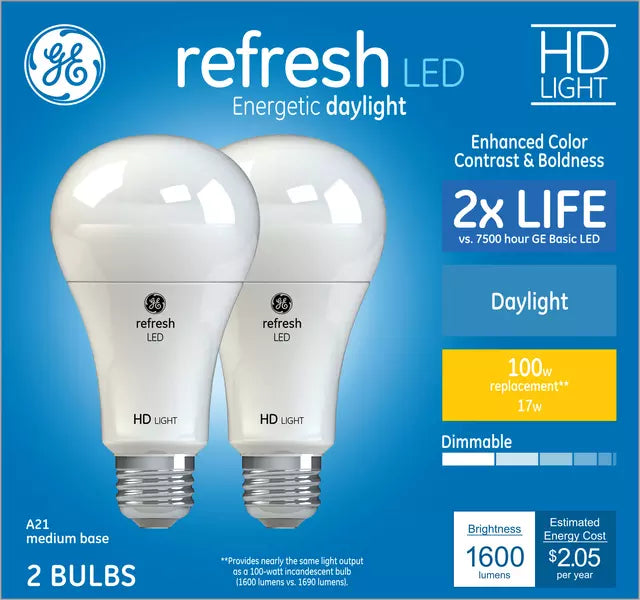GE Lighting GE Refresh HD Daylight 100W Replacement LED Indoor General Purpose A21 Light Bulbs (2-Pack)
