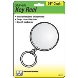 Key Reel, Slip-On, Retractable, Chrome With 24-In. Chain