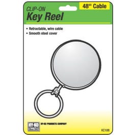 Key Reel Clip, Retractable, Chrome With 48-In. Wire Cable