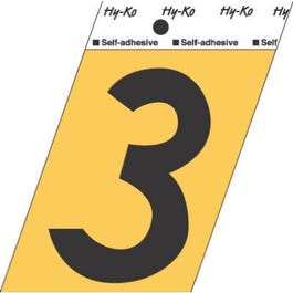 Address Numbers, "3", Angle-Cut, Black & Gold Adhesive, 3.5-In.