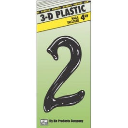 Address Numbers, "2", Black Plastic, Nail-In, 4-In.