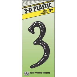 Address Numbers, "3", Black Plastic, Nail-In, 4-In.