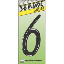 Address Numbers, "6", Black Plastic, Nail-In, 4-In.