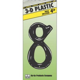 Address Numbers, "8", Black Plastic, Nail-In, 4-In.