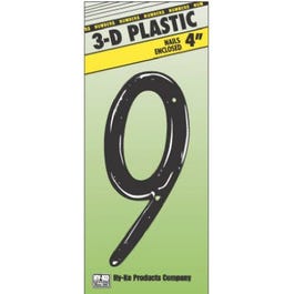 Address Numbers, "9", Black Plastic, Nail-In, 4-In.