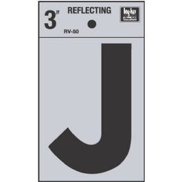 Address Letters, "J", Reflective Black/Silver Vinyl, Adhesive, 3-In.