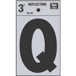 Address Letters, "Q", Reflective Black/Silver Vinyl, Adhesive, 3-In.