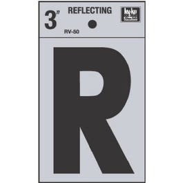 Address Letters, "R", Reflective Black/Silver Vinyl, Adhesive, 3-In.