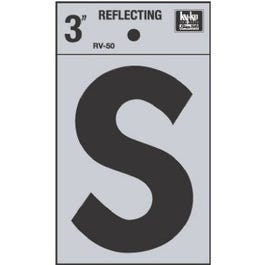 Address Letters, "S", Reflective Black/Silver Vinyl, Adhesive, 3-In.