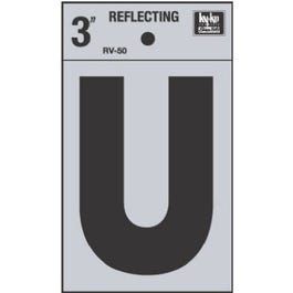 Address Letters, "U", Reflective Black/Silver Vinyl, Adhesive, 3-In.