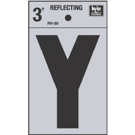 Address Letters, "Y", Reflective Black/Silver Vinyl, Adhesive, 3-In.