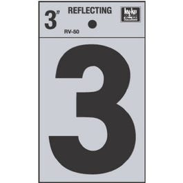 Address Number, "3", Reflective, Black Vinyl Adhesive, 3-In.