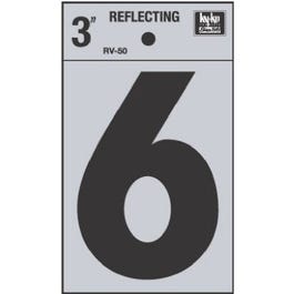 Address Number, "6", Reflective, Black Vinyl Adhesive, 3-In.