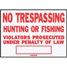 "No Trespassing/ Hunting" Sign, Red/ White Aluminum, 10 x 14-In.