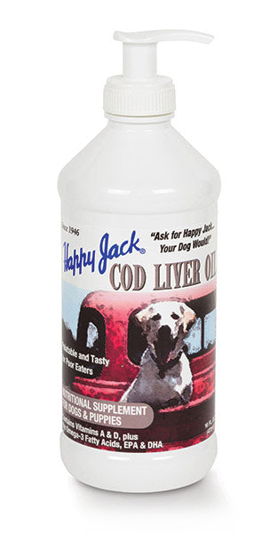 Happy Jack Cod Liver Oil Vitamin Supplement for Dogs 16 oz.