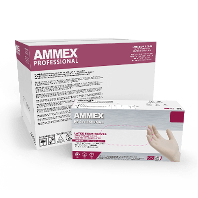 AMMEX Professional Ivory Latex PF Exam Medium Gloves