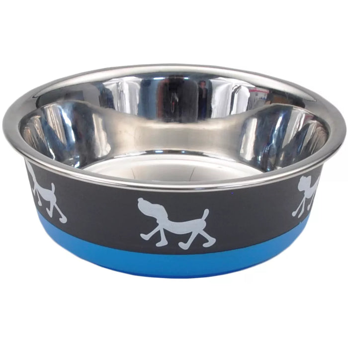 Coastal Pet Products Maslow Design Series Non-Skid Pup Design Dog Bowls Blue & Gray 13 Oz