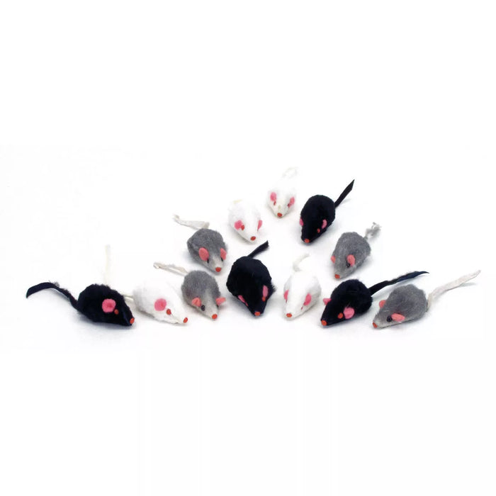 Coastal Pet Products Turbo Assorted Mice Cat Toys 2" Fur Mice Black White Grey